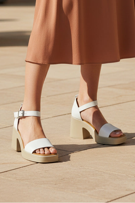 Sandale dama cu toc piele naturala Brisa 2 Alb