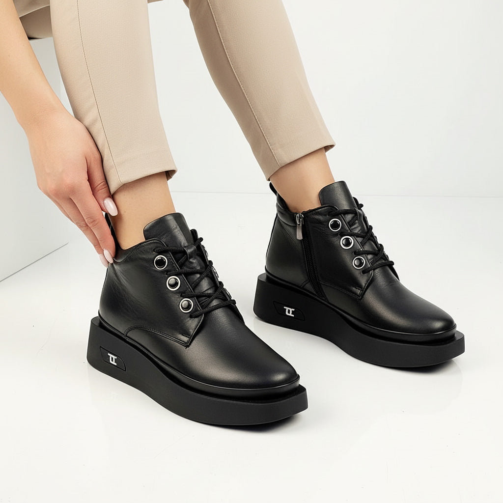 Ghete piele naturala Nuts Black