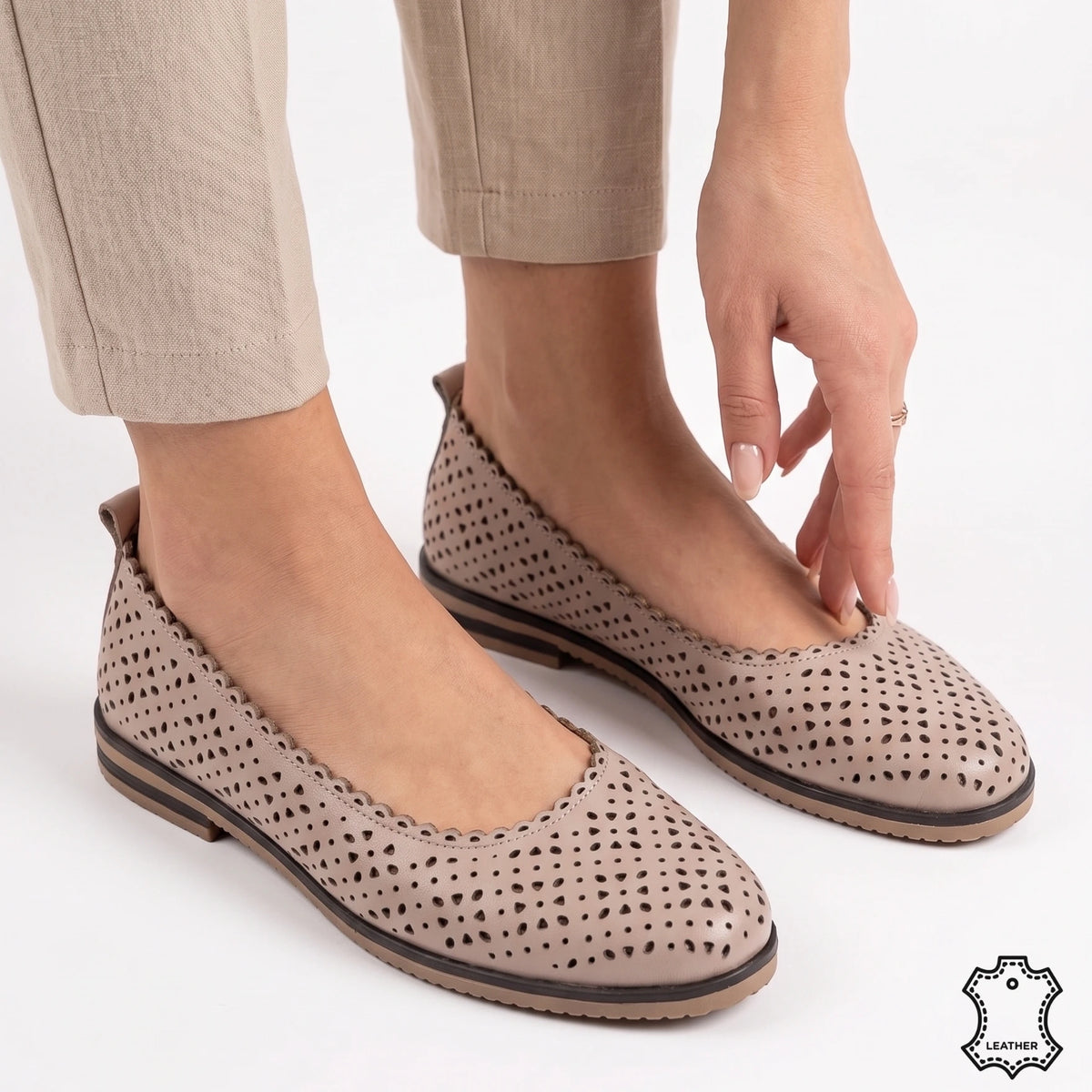Women's genuine leather ballerinas Nerisa Powder Pink