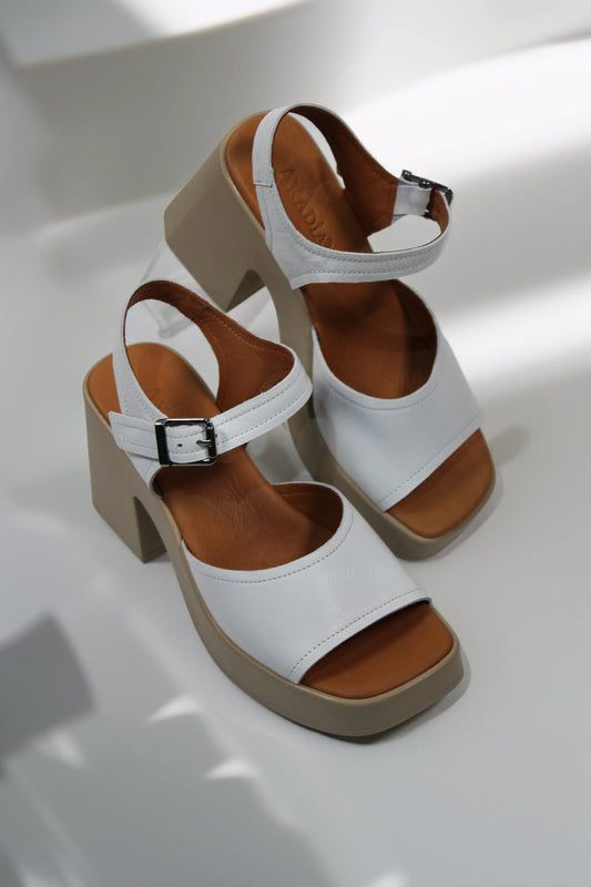 Sandale dama cu toc gros piele naturala Celestia Alba 3456