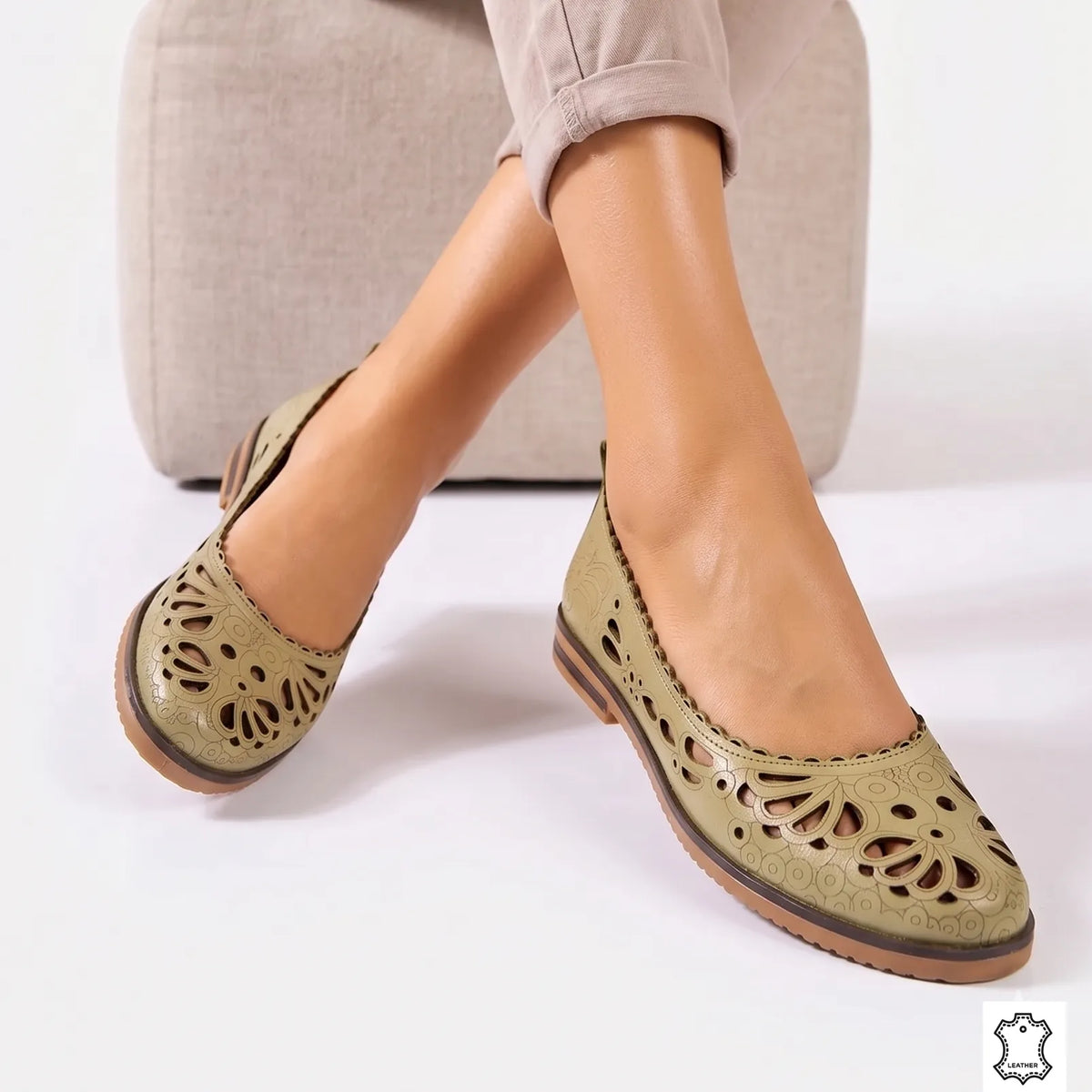 Women's genuine leather ballerinas Amarilla 2 Avocado Green 