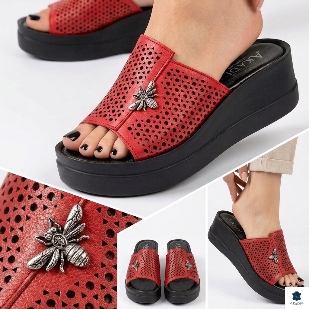 Încălțăminte casual piele naturală roșie Akadia