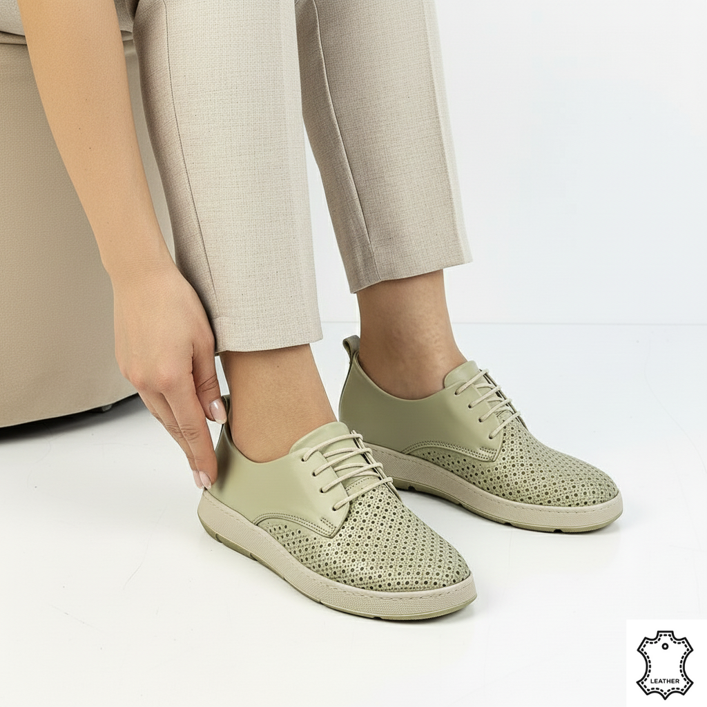 Încălțăminte damă piele naturală nuanță avocado