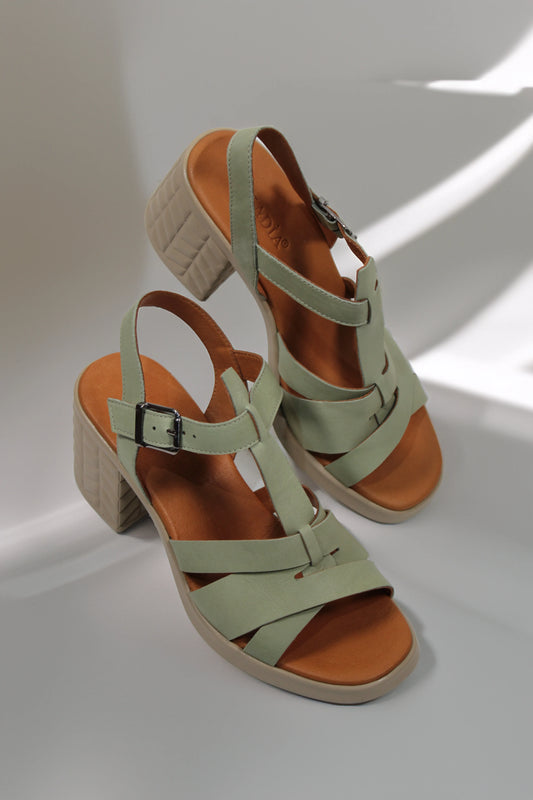Sandale dama cu toc piele naturala Vesper Verde Avocado 3456