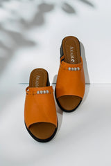 Papuci tip sandale cu toc piele naturala Viva cu accesorii Orange