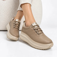 Pantofi piele naturala Paris Beige Inchis